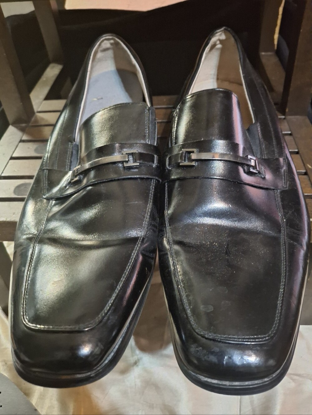 Stacy Adams Black Leather Bit-Detail Slip-On Loafers
